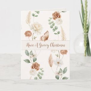 Cartão Boho Creme Floral Borboleta Natal