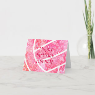 Cartão Boho doodle floral rosa voleibol aniversário