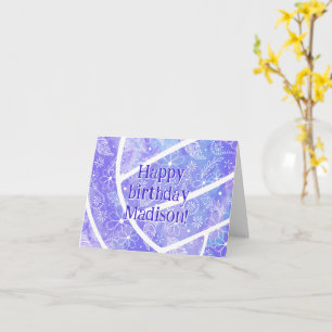 Cartão boho doodle planta aniversário de vôlei roxo