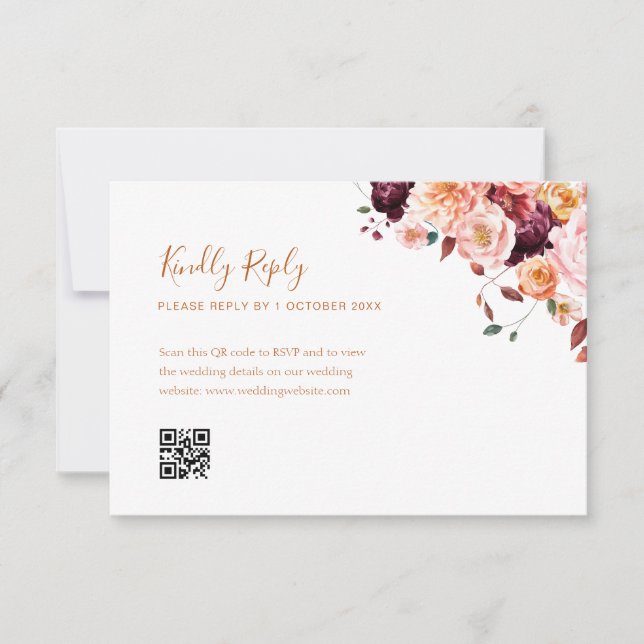 cartão boho fall floral qr code rsvp (Frente)