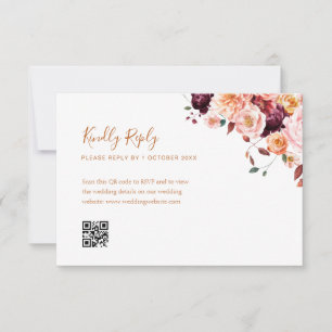 cartão boho fall floral qr code rsvp