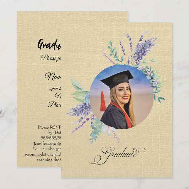 Cartão Boho Floral Graduation Party Invite (Frente/Verso)