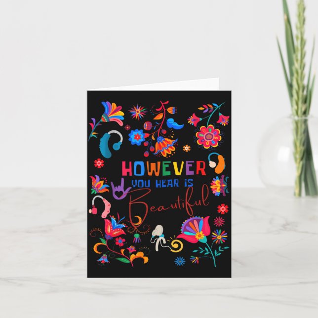 Cartão Boho Floral However You Hear Is Beautiful Asl Deaf (Frente)