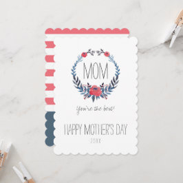 Cartão Boho Floral Watercolor Rosas vermelhas | Dia das M