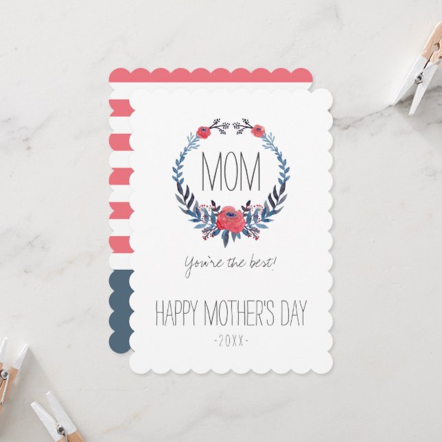 Cartão Boho Floral Watercolor Rosas vermelhas | Dia das M (Frente/Verso In Situ)