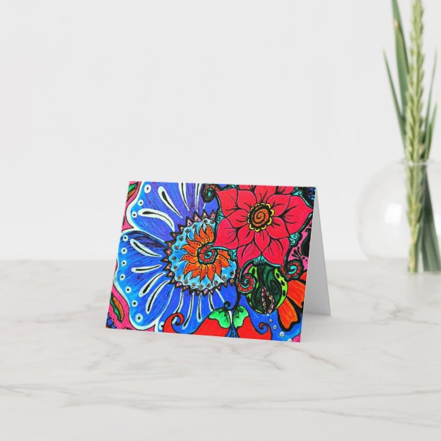 Cartão Boho Flower Illustration Blank Notecards (Frente)