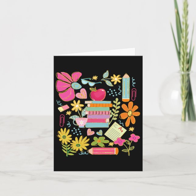 Cartão Boho Flower Teacher Book Apple Pencil Funny Back T (Frente)