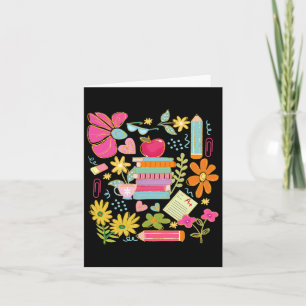 Cartão Boho Flower Teacher Book Apple Pencil Funny Back T