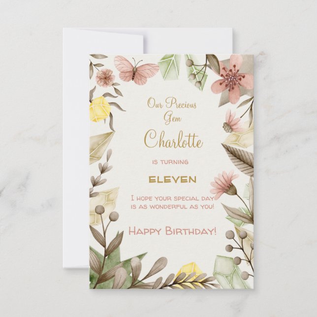 Cartão Boho Gems Vintage Crystage feliz aniversário (Frente)