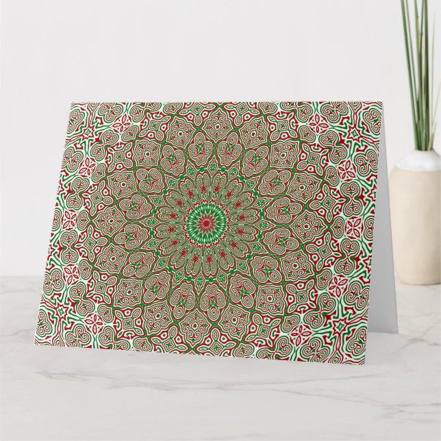 Cartão Boho Hippie Funky Trippy Ornate Mandala de Natal  (Frente)