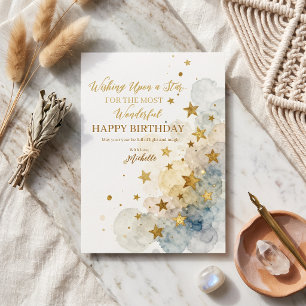 Cartão Boho Navy Dourado Aquarela Celestial Estrela Anive
