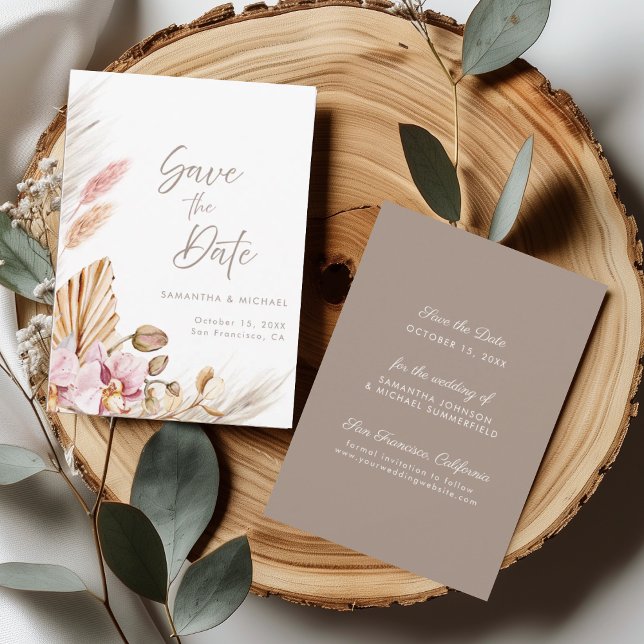 Cartão Boho Pampas Grass Blush Orchid Save the Dav (Criador carregado)