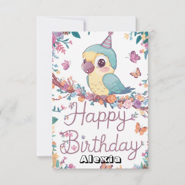 Cartão Boho Parrot Digital Birthday (Frente)