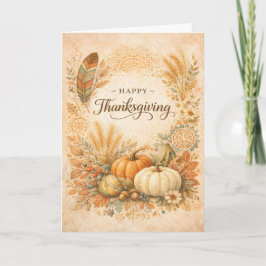 Cartão Boho Rustic Thanksgiving Pumpkin Harvest