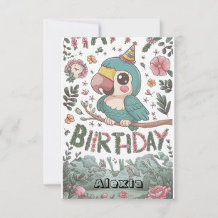 Cartão Boho Simple Parrot Digital Birday