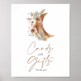 Cartão Boho sobre a lua e Sinal de Poster de Prese