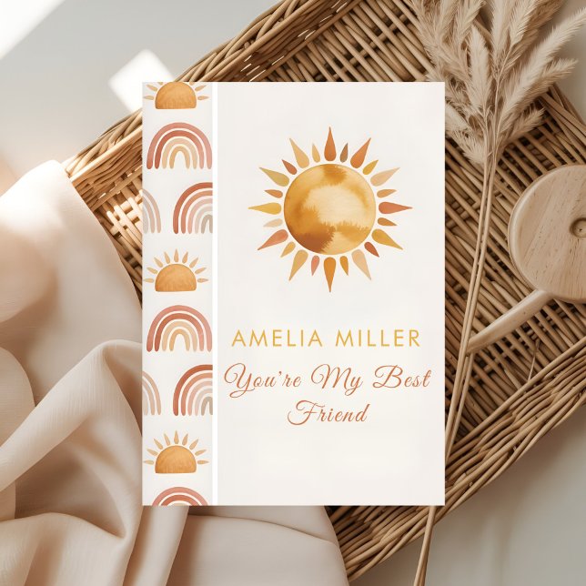 Cartão Boho Sol & Arco-íris Saudação da Melhor Amiga (Criador carregado)