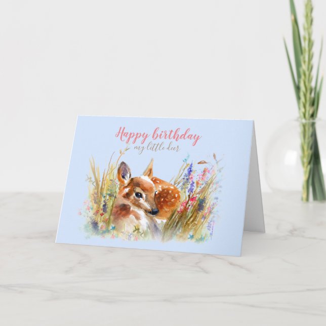 Cartão Boho Watercolor Baby Deer Greeting (Frente)