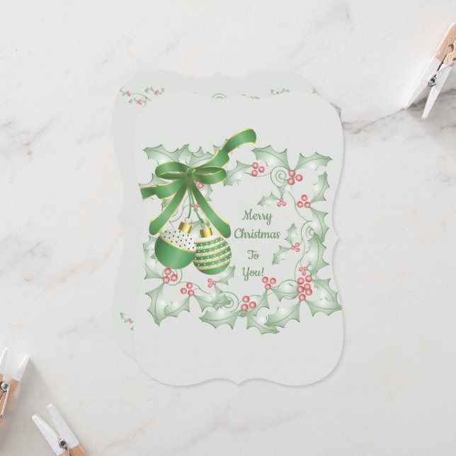 Cartão Bois do Natal Rosa Verde Holly (Frente/Verso In Situ)