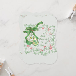 Cartão Bois do Natal Rosa Verde Holly