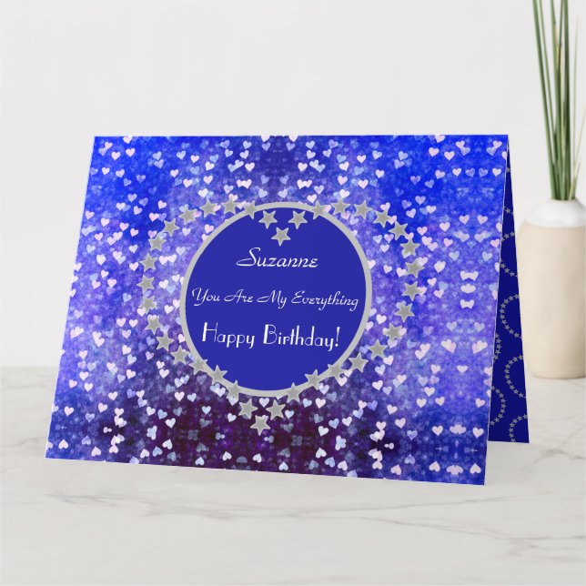 Cartão Bokeh Corações de Aniversário Especial Personaliza (Frente)