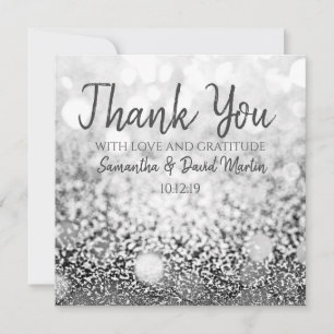 Cartão Bokeh Silver Glitter Casamento Obrigado