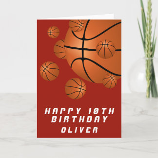 Cartão Bola de Basquete Vermelha Menino Crianças Feliz An