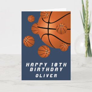 Cartão Bola de Basquetebol Azul Menino Aniversário Feliz