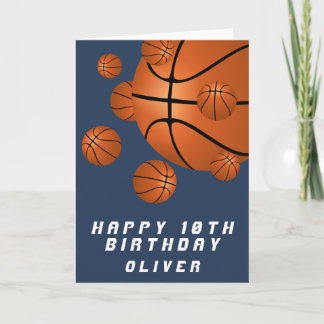 Cartão Bola de Basquetebol Azul Menino Aniversário Feliz