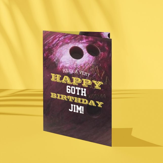 Cartão Bola de boliche Adicionar seu nome e aniversário (Criador carregado)