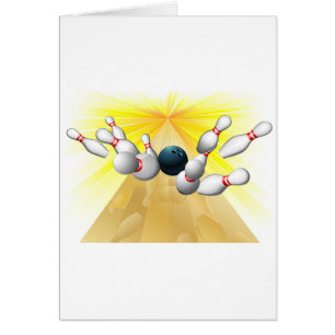 Cartão Bola de boliche que bate os pinos