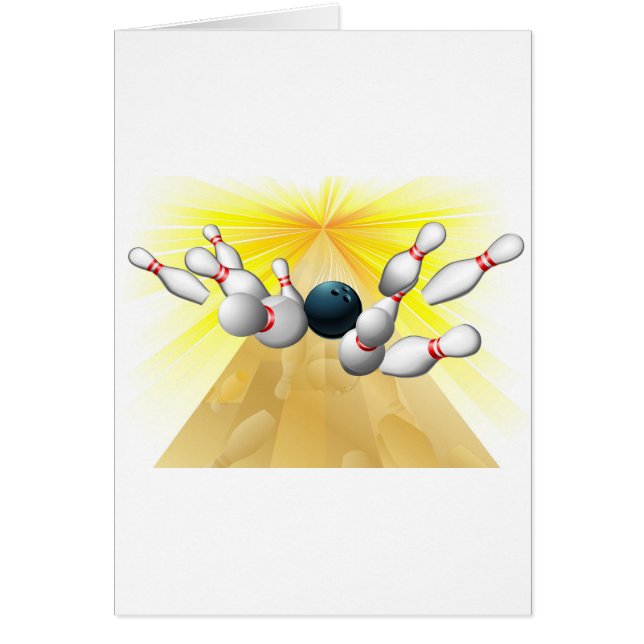 Cartão Bola de boliche que bate os pinos (Frente)