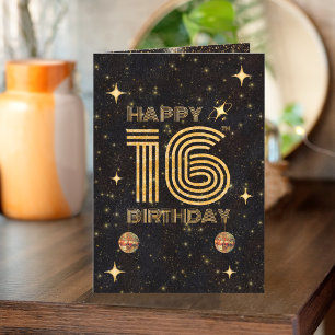 Cartão Bola de Dança Black Gold Disco 16º Aniversário Fel