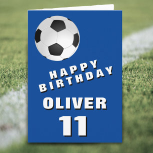 Cartão Bola de Futebol Azul Menino Feliz Aniversário