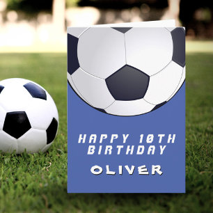 Cartão Bola de Futebol Azul Menino Feliz Aniversário