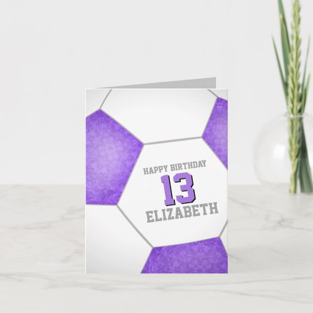 Cartão bola de futebol branco roxo simples feliz aniversá (Frente)