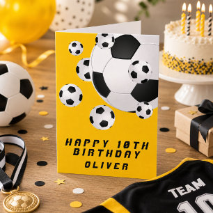 Cartão Bola de Futebol de Futebol Amarelo Menino Feliz An