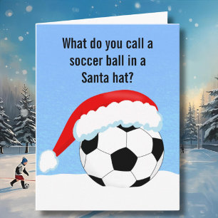 Cartão Bola de Futebol de Natal em Papais noeis Hat