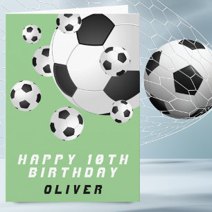 Cartão Bola de Futebol Verde Menino Aniversário Feliz