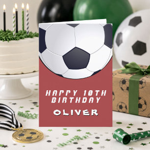 Cartão Bola de Futebol Vermelha Menino Feliz Aniversário