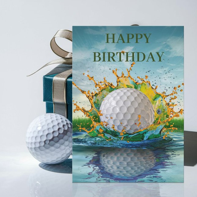 Cartão Bola de Golfe Atingindo a Água Aniversário de Joga (Criador carregado)