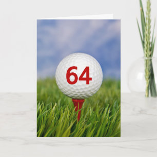 Cartão Bola de Golfe de 64.º aniversário no Tee Vermelh