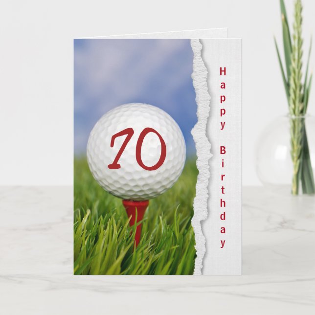 Cartão bola de golfe no tee por 70 de aniversário (Frente)