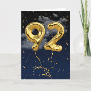 Cartão Bola de Mylar Dourada de Aniversário de 92 Anos e 