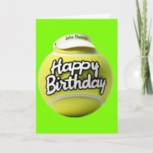 Cartão Bola de tênis com feliz aniversário usando viseira