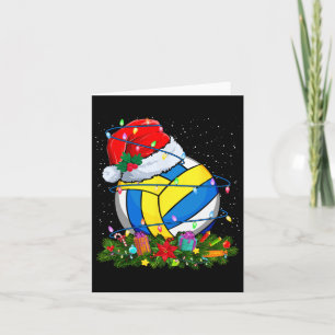 Cartão Bola de Voleibol Papai Noel Luzes de Natal Engraça