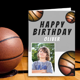 Cartão Bolas de Basquete Esportes Crianças Foto de Aniver
