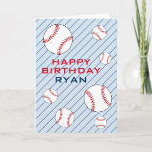 Cartão Bolas de Beisebol Feliz Aniversário Crianças Perso