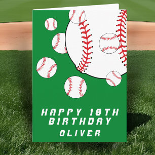 Cartão Bolas de Beisebol Verdes Meninos Feliz Aniversário