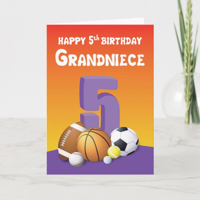 Cartão Bolas de Esportes de Aniversário de 5 (Frente)